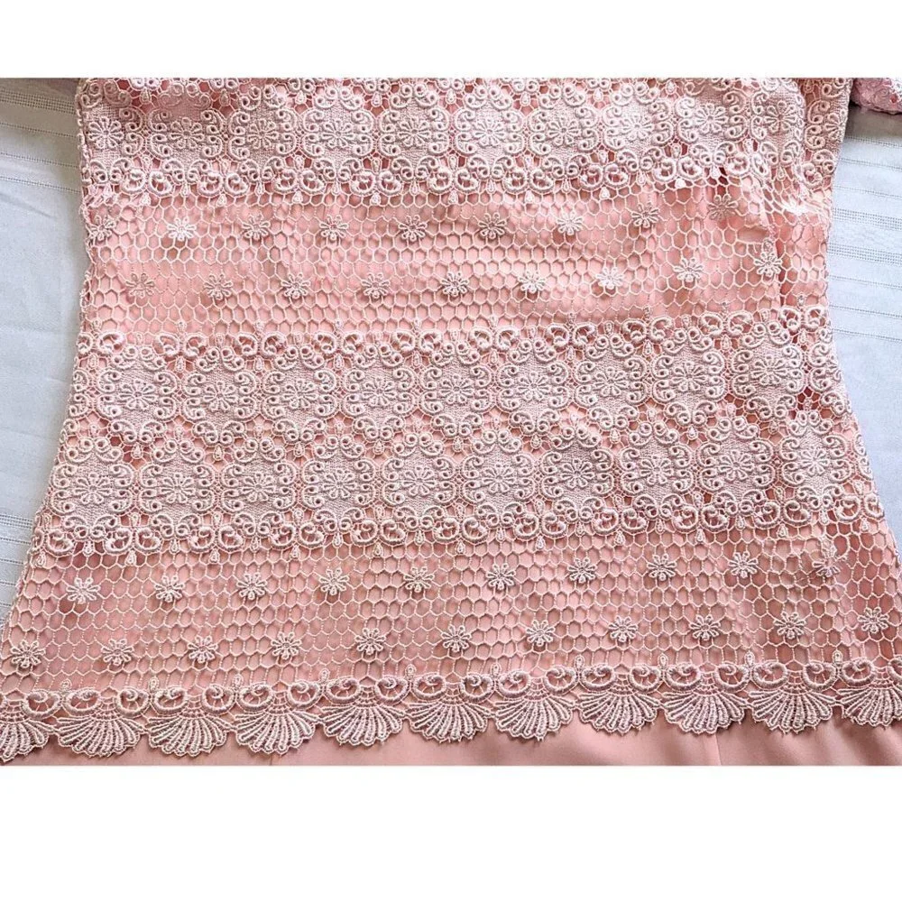 Vintage 90s CELINE NEW YORK Mystery Pink Chiffon & Lace Evening Dress Size 14/16